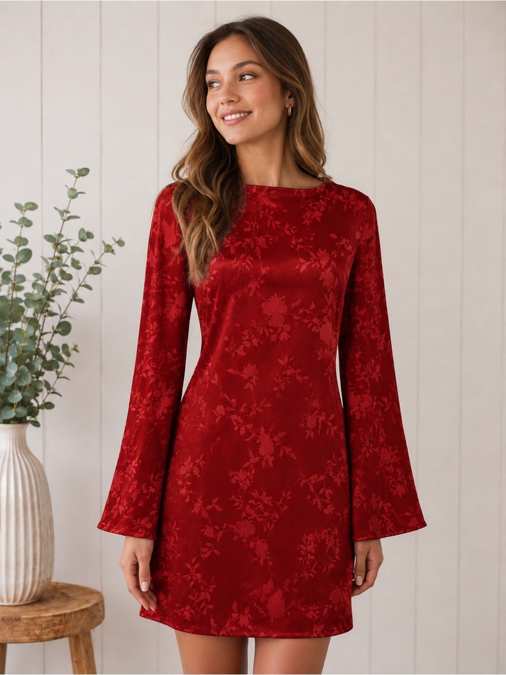 A New Day Floral Twist Back Mini Dress In Red - Women’s M